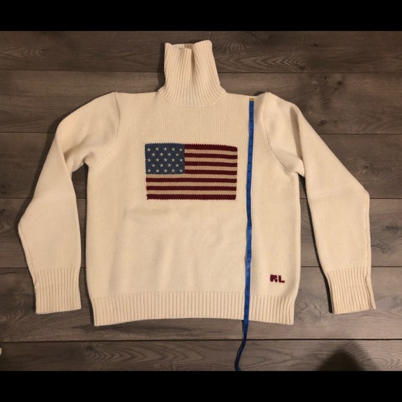 Ralph Lauren Polo 100% Cashmere Cream American Flag U S A  size Large - Picture 5 of 8